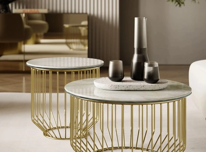 Tavolino Circus in SuperMarmo e acciaio di Bontempi