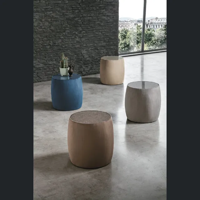 Tavolino Pouf Lepanto con top in vetro o tessuto, rivestito in microfibra effetto velluto di Target Point