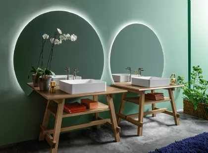 Mobile da Bagno a terra Composizione B02 in legno massello di Rovere di Devina Nais