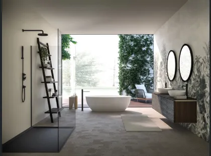 Mobile da Bagno sospeso Composizione B10 in massello di Rovere di Devina Nais