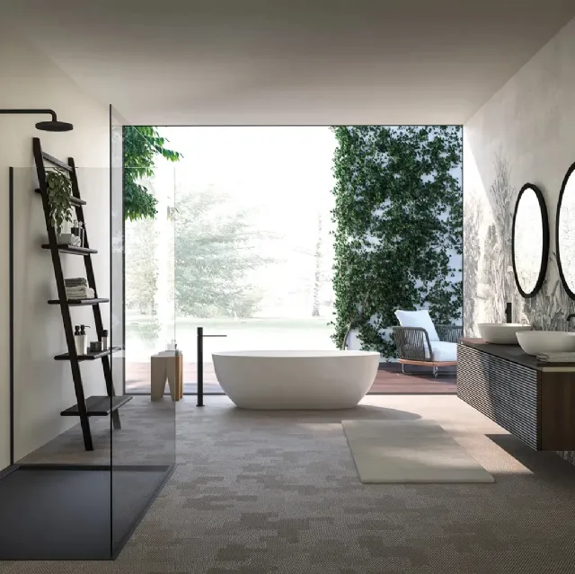 Mobile da Bagno sospeso Composizione B10 in massello di Rovere di Devina Nais