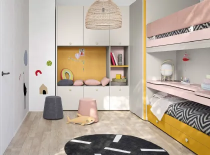 Cameretta con letti a casello e scrivania estraibile Kids space 15 di Nidi