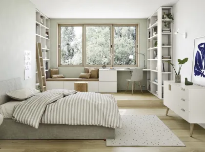 Cameretta in laccato opaco con 2 ampie librerie a muro Next space 01 di Nidi