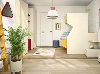 Cameretta in laccato opaco a vari colori con 2 letti a castello Kids space 30 di Nidi