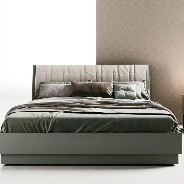 Letto matrimoniale con testiera con cuffia in tessuto Bent di Zalf