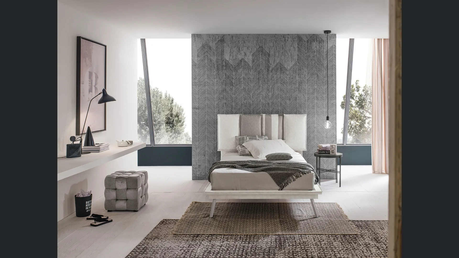 Letto Santorini alla Francese con testiera in tessuto imbottito di Target Point
