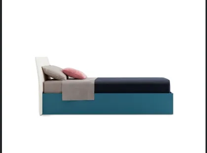 Letto singolo Flare con testiera in tessuto e box contenitore di Nidi