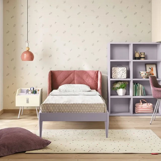 Letto singolo Nuk con testiera rivestita in tessuto di Nidi