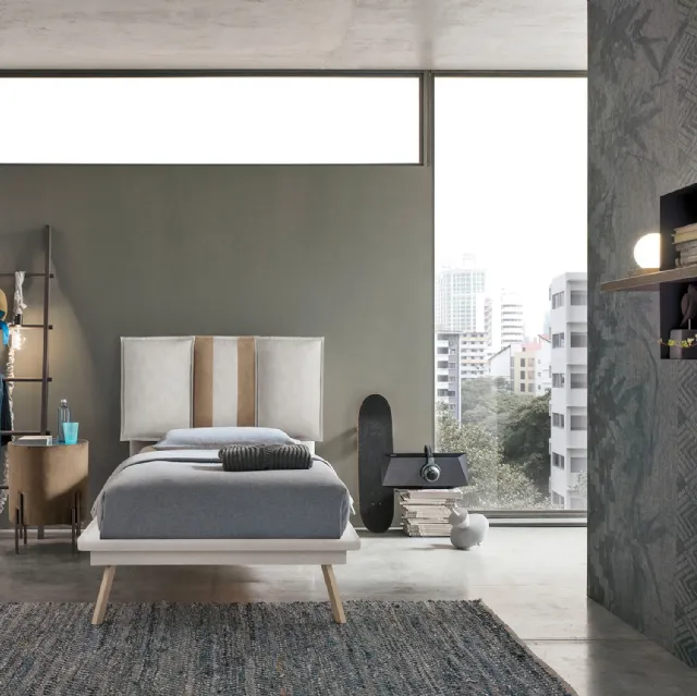 Letto singolo con testiera in tessuto imbottito Santorini di Target Point