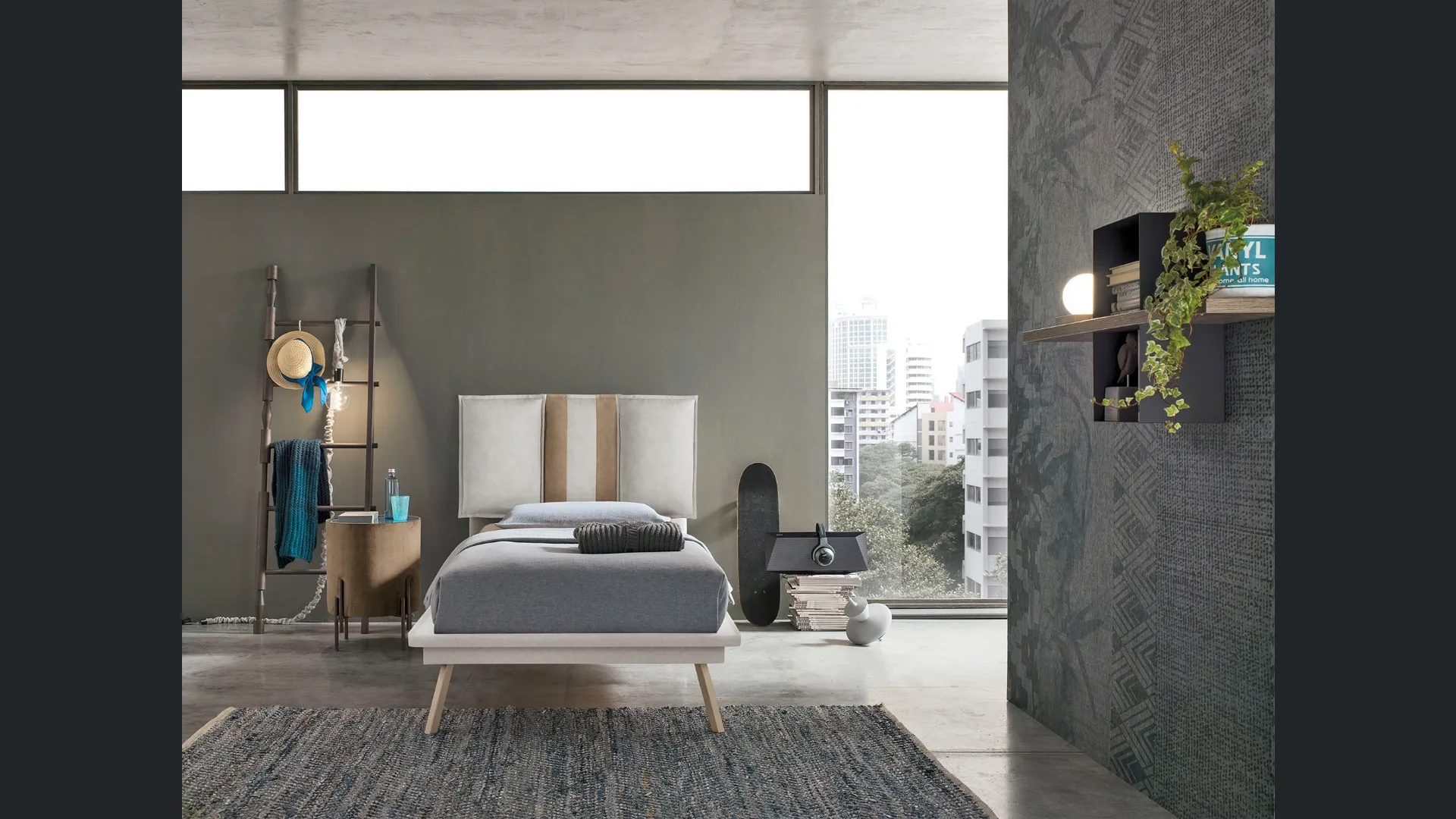Letto singolo con testiera in tessuto imbottito Santorini di Target Point