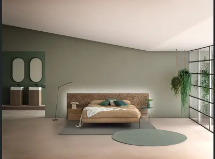 Letto Zen Elegance Grey in legno massello di Rovere con testiera decorata di Devina Nais