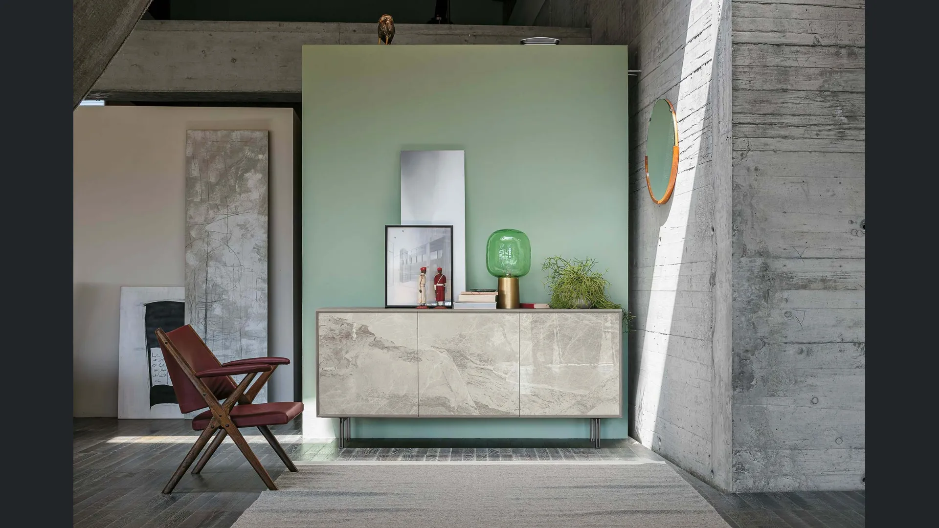 Madia Giunone in laminato con inserto in Gres porcellanato effetto marmo di Target Point