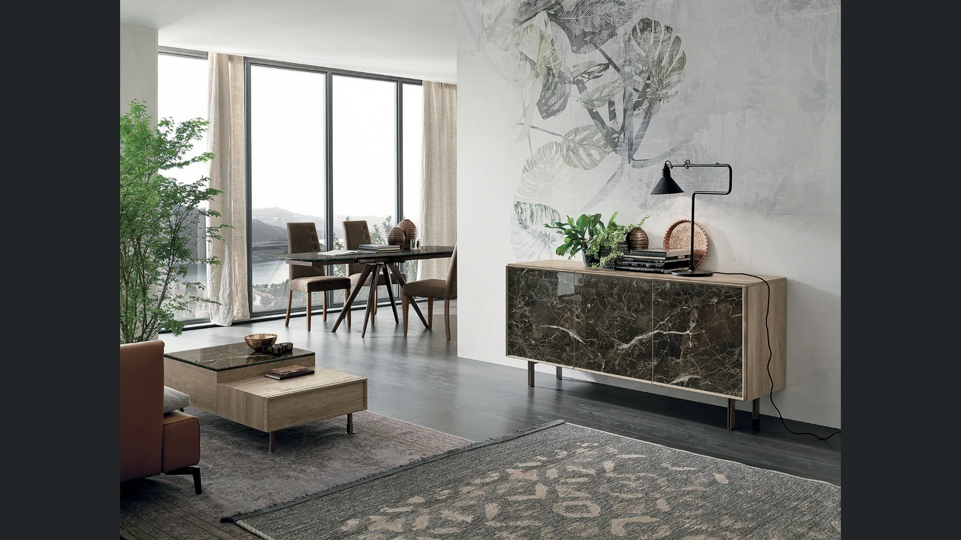 Madia Giunone in laminato effetto legno con inserto in Gres porcellanato di Target Point