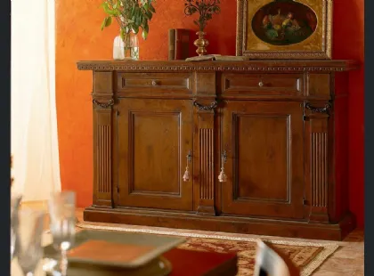 Madia alta 300 in legno massello intarsiato a due ante e due cassetti di Paganelli