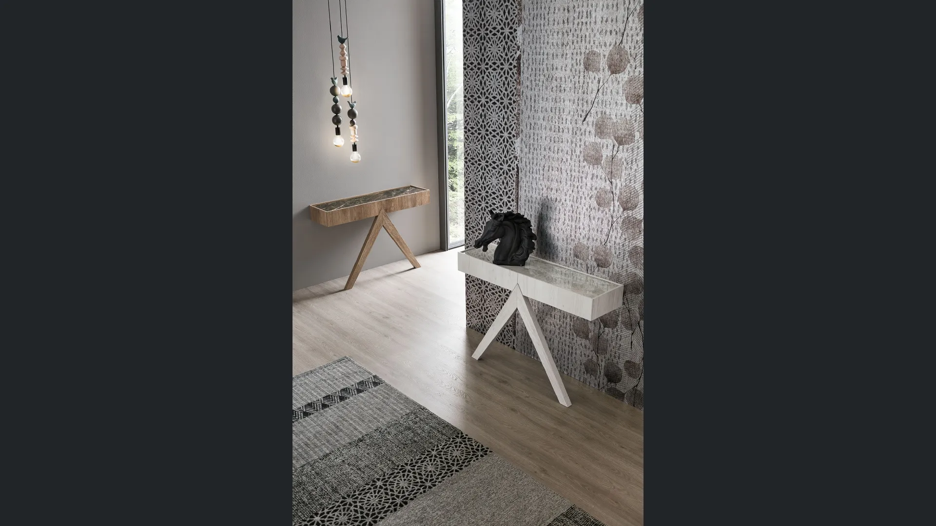 Mobile ingresso consolle Arrow con top in gres porcellanato e struttura in laminato di Target Point