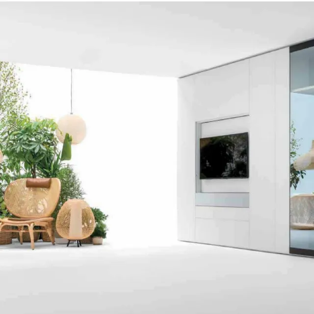 Mobile porta tv in laccato opaco con vetrina Roomy di Caccaro