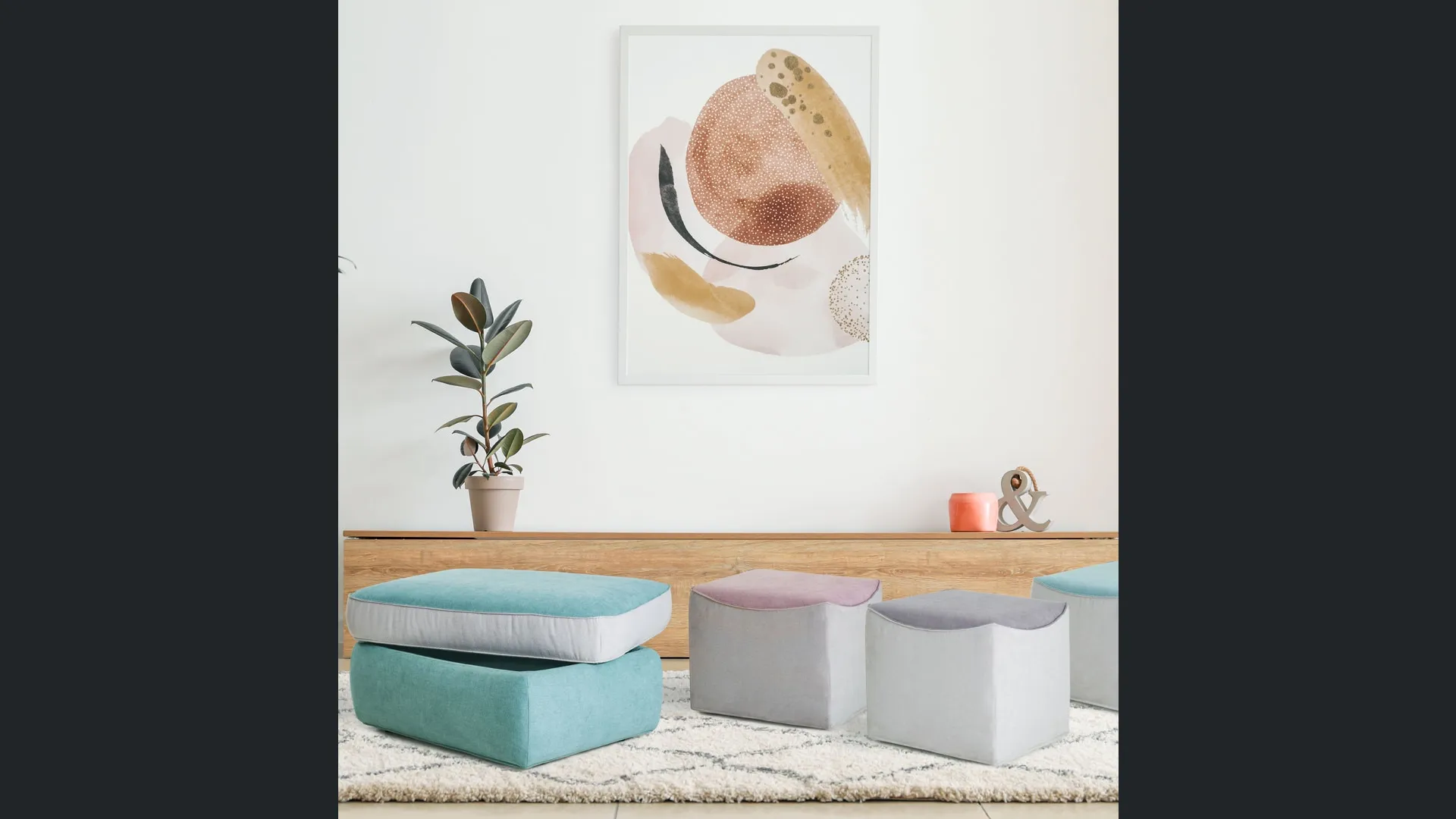 Pouf quadrato in tessuto colori pastello Ryan di Aerre