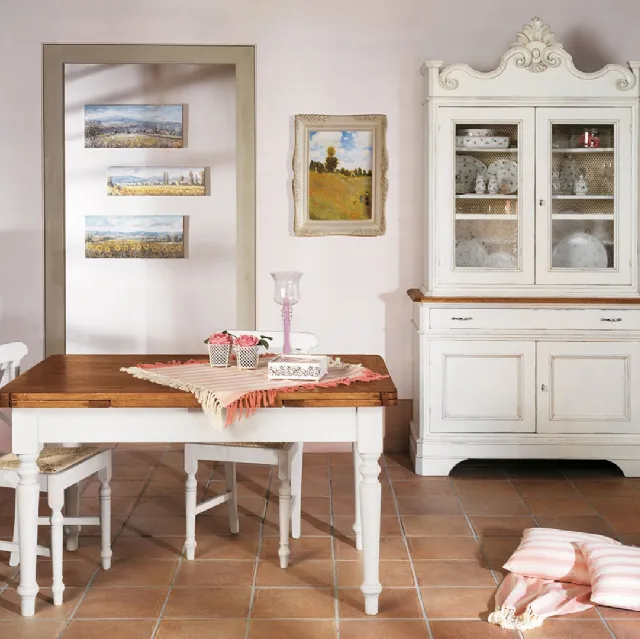 Tavolo in legno naturale e tinto bianco con gambe tornite Daylight 01 di Salaiolo