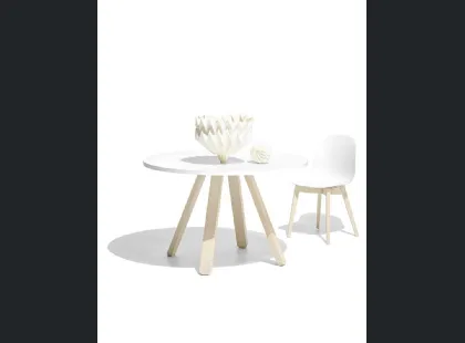 Tavolo rotondo in laminato bianco e base in legno di faggio sbiancato Stecco di Connubia