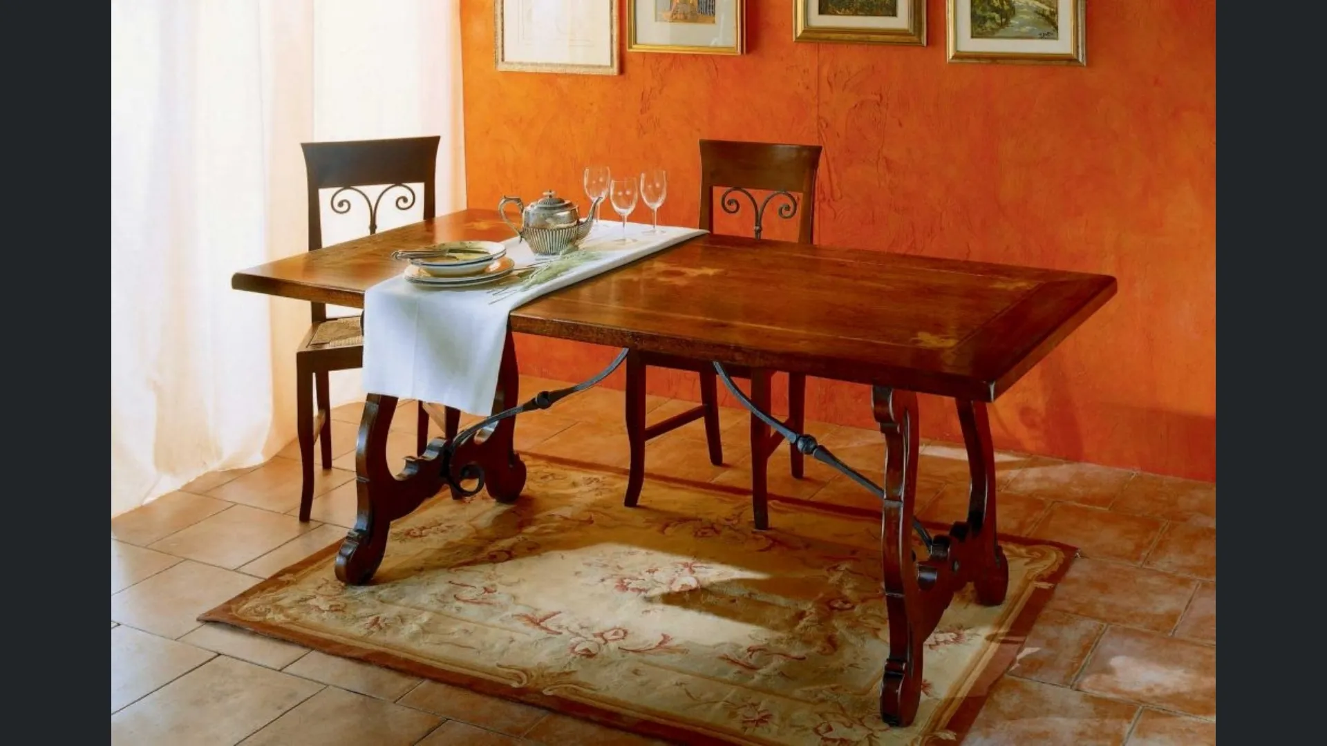 Tavolo rettangolare 339 in legno intarsiato di Paganelli